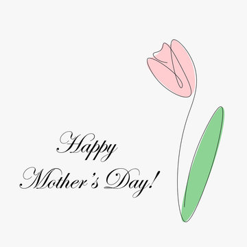 Happy mothers day card with pink flower vector illustration