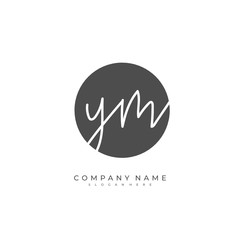 Handwritten initial letter Y M YM for identity and logo. Vector logo template with handwriting and signature style.