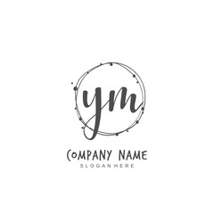 Handwritten initial letter Y M YM for identity and logo. Vector logo template with handwriting and signature style.