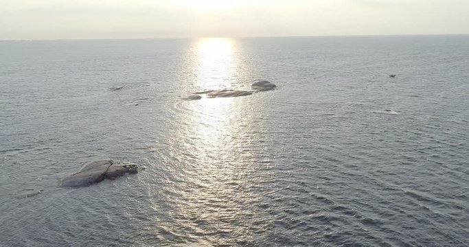 KIRKKONUMMI, FINLAND, JULY 31, 2018. Aerial view of the Kallb&aring;dan lighthouse in the Baltic Ocean. 