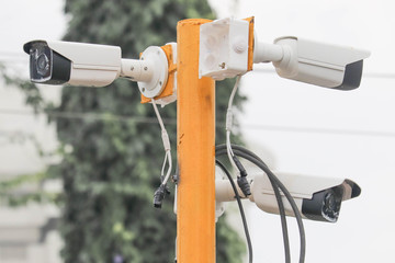 Installation Of Surveillance Camera On Poles in Multiple Directions Angles For Safety Security