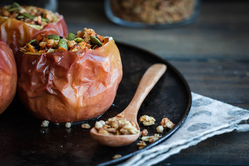 Baked apples with nut granola and pumpkin seeds.