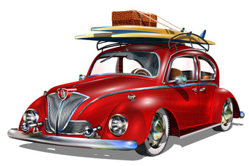 Vintage car with surfboards.