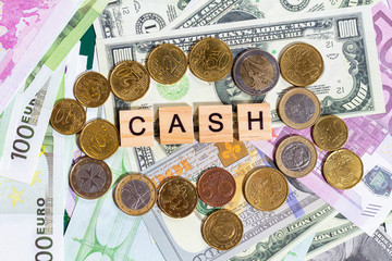 word text cash on the money banknotes background