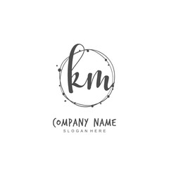 Handwritten initial letter K M KM for identity and logo. Vector logo template with handwriting and signature style.