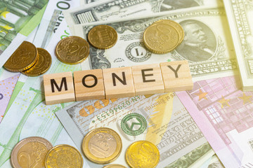 word text money on the money banknotes background