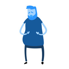 Fototapeta premium Overweight sad cartoon man. Obesity. Cartoon design icon. Colorful flat vector illustration. Isolated on white background.