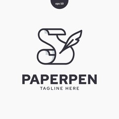 S Paper and feather pen logo illustration