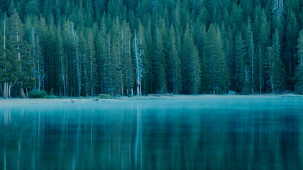 A Foggy Tenaya Lake in Yosemite National Park at Dawn