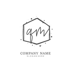 Handwritten initial letter Q M QM for identity and logo. Vector logo template with handwriting and signature style.