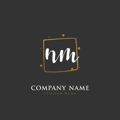 Handwritten initial letter N M NM for identity and logo. Vector logo template with handwriting and signature style.