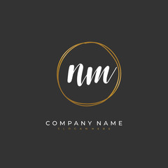 Handwritten initial letter N M NM for identity and logo. Vector logo template with handwriting and signature style.