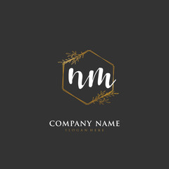 Handwritten initial letter N M NM for identity and logo. Vector logo template with handwriting and signature style.