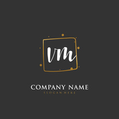 Handwritten initial letter V M VM for identity and logo. Vector logo template with handwriting and signature style.