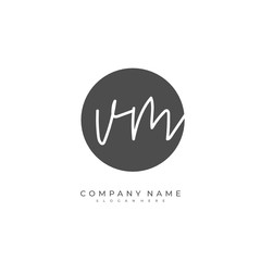 Handwritten initial letter V M VM for identity and logo. Vector logo template with handwriting and signature style.