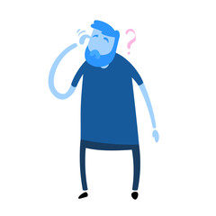 Man holding hand to his head. Forgetfulness, headache. Colorful flat vector illustration. Isolated on white background.