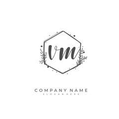 Handwritten initial letter V M VM for identity and logo. Vector logo template with handwriting and signature style.