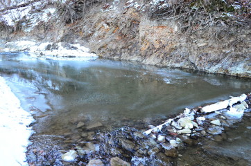 Winter landscape with the river and in frosty day