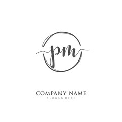 Handwritten initial letter P M PM for identity and logo. Vector logo template with handwriting and signature style.