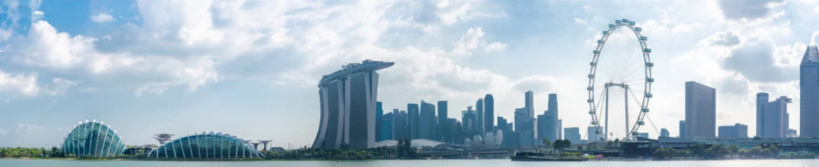 Papier Peint photo autocollant Helix Bridge Le plus beau point de vue panoramique sur la baie de marina de la ville de Singapour.
