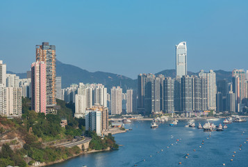 Fototapeta na wymiar Skyline and harbor of Hong Kong city