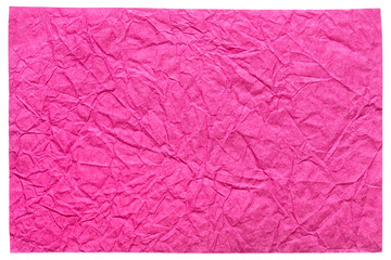 Isolated crumpled sheet paper in stylish pink color for elegant new gift card.