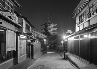 Historical street and Yasaka pagoda in Kyoto, Japan
