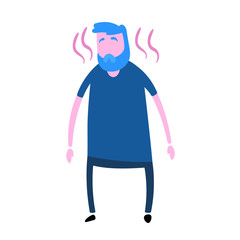 Guy suffering with shoulder pain or sunburn. Flat design icon. Colorful flat vector illustration. Isolated on white background.