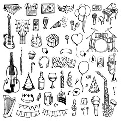 Set of Party Drawing illustration Hand drawn doodle Sketch line vector eps10