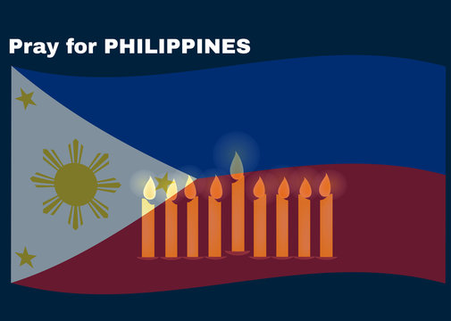 Praying Candles with Filipino Flag, Pray for Philippines concept, Save Philippines, Sign symbol background, vector illustration.