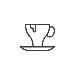 Cup of chocolate beverage line icon. linear style sign for mobile concept and web design. Coffee mug and saucer outline vector icon. Symbol, logo illustration. Vector graphics