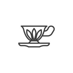 Vintage cup of tea line icon. linear style sign for mobile concept and web design. Coffee cup with saucer outline vector icon. Cafe symbol, logo illustration. Vector graphics