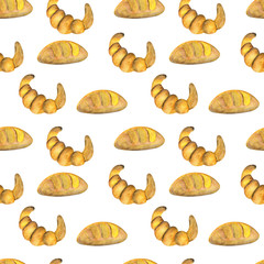 Croissant bread wheat yellow seamless pattern on a white background for design kitchen or textile