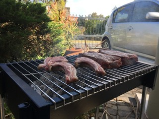 grilling meat on the grill