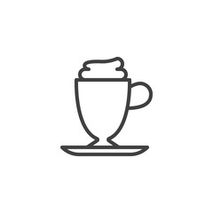 Frappe coffee cup line icon. linear style sign for mobile concept and web design. Milkshake cup with whipped cream outline vector icon. Coffee shop symbol, logo illustration. Vector graphics