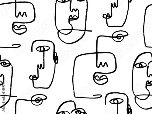 One Line Art Abstract Drawing Of Faces In Black Seamless Vector Pattern Wall Mural Imr One Line Art Abstract Drawing Of Faces In Black Seamless Vector Pattern Wall Mural Imr