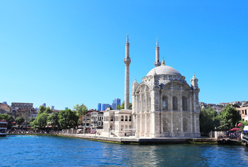 Fototapeta na wymiar View from Bosphorus on Ortakoy Mosque, Istanbul, Turkey