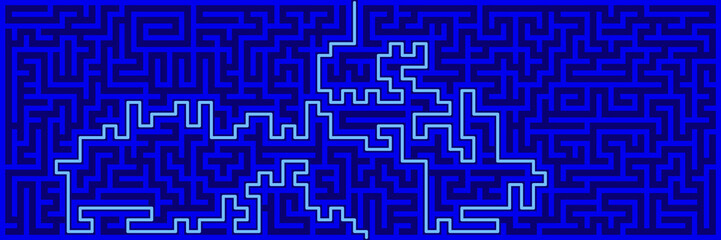 Panoramic maze with solution. Vector illustration.