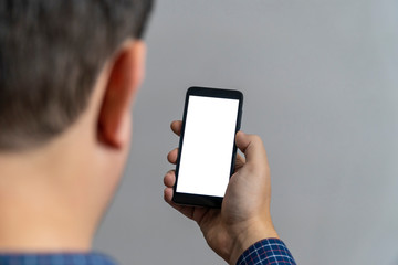 Back head view of empty smartphone screen