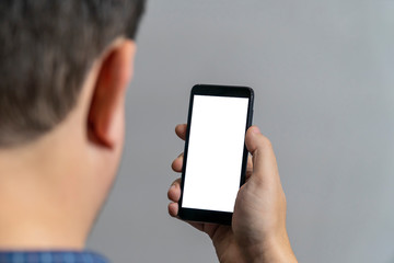 Back head view of empty smartphone screen