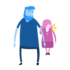 Guy looking at coughing woman nearby. Cartoon design icon. Colorful flat vector illustration. Isolated on white background.