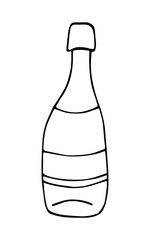 Champagne bottle isolated on white. Vector monochrome, hand-drawn illustration.