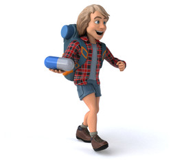 Fun backpacker cartoon guy