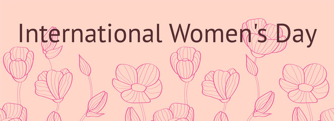 Women's Day flyer with flowers on a pink background.