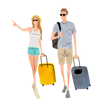 Illustration material: couple, travel, summer