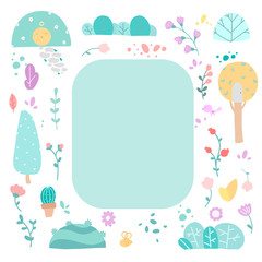 Cute floral girly flat vector illustrations set