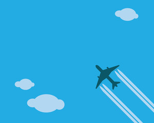 A trace from the plane in the sky, clouds and place for text, a flat vector stock illustration with air passenger transport and copy space as a travel concept
