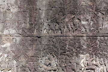 Reliefs in Bayon temple complex, Ankor Wat, Cambodia