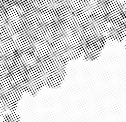 Halftone dots illustration big and small points in diagonal side. Black and white halftone copy space background. 