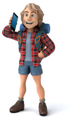 Man solo traveling backpacker - 3D Illustration